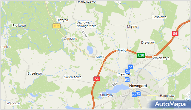 mapa Karsk gmina Nowogard, Karsk gmina Nowogard na mapie Targeo