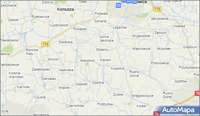 mapa Karwin gmina Koniusza, Karwin gmina Koniusza na mapie Targeo