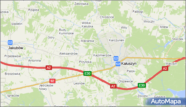 mapa Kazimierzów gmina Kałuszyn, Kazimierzów gmina Kałuszyn na mapie Targeo
