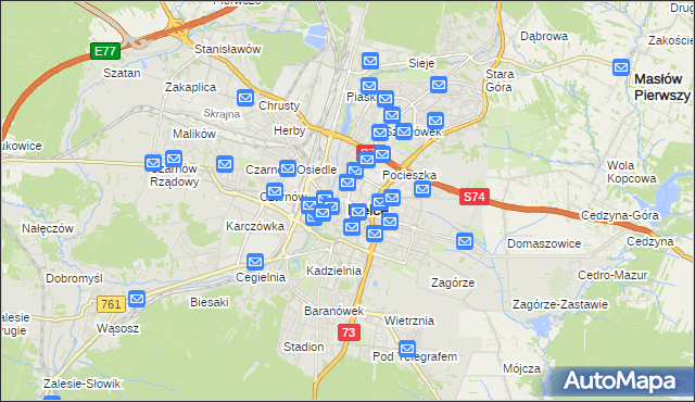 mapa Kielc, Kielce na mapie Targeo