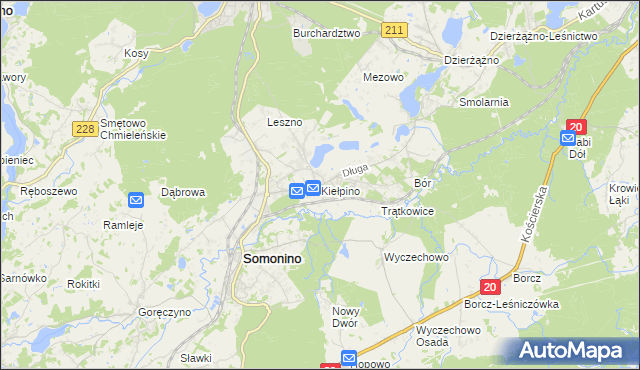 mapa Kiełpino gmina Kartuzy, Kiełpino gmina Kartuzy na mapie Targeo