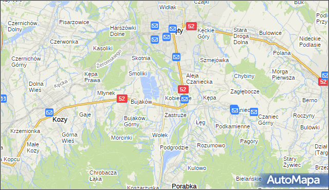 mapa Kobiernice, Kobiernice na mapie Targeo