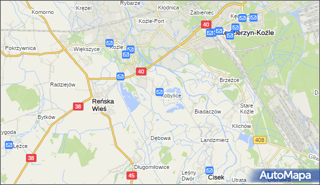 mapa Kobylice gmina Cisek, Kobylice gmina Cisek na mapie Targeo