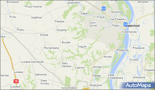 mapa Kogutki, Kogutki na mapie Targeo