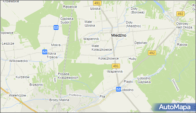 mapa Kołaczkowice gmina Miedźno, Kołaczkowice gmina Miedźno na mapie Targeo