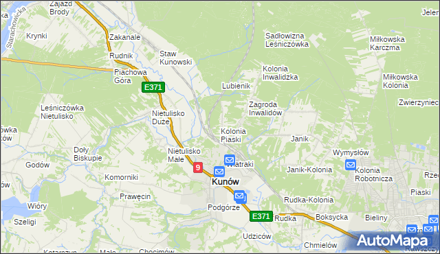 mapa Kolonia Piaski gmina Kunów, Kolonia Piaski gmina Kunów na mapie Targeo