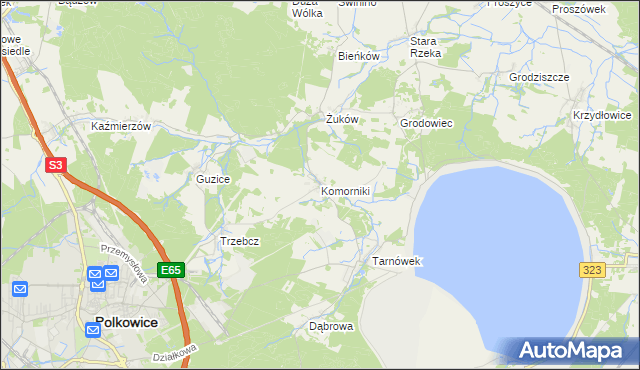 mapa Komorniki gmina Polkowice, Komorniki gmina Polkowice na mapie Targeo