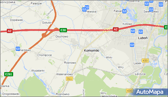 mapa Komorniki powiat poznański, Komorniki powiat poznański na mapie Targeo