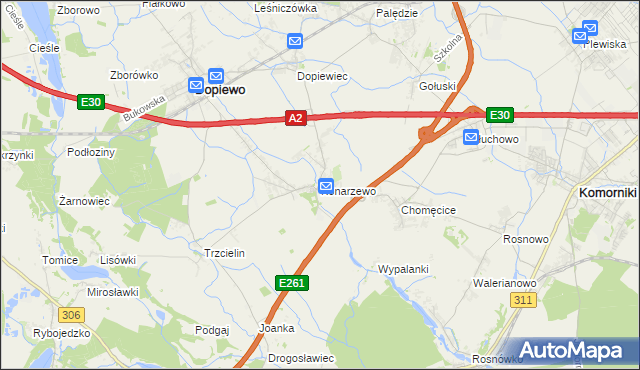 mapa Konarzewo gmina Dopiewo, Konarzewo gmina Dopiewo na mapie Targeo