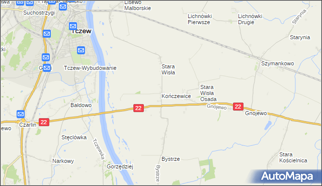 mapa Kończewice gmina Miłoradz, Kończewice gmina Miłoradz na mapie Targeo