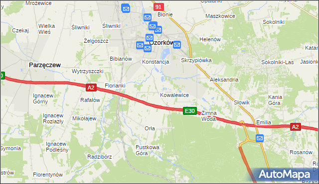 mapa Kowalewice gmina Parzęczew, Kowalewice gmina Parzęczew na mapie Targeo