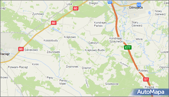 mapa Krajkowo-Budki, Krajkowo-Budki na mapie Targeo