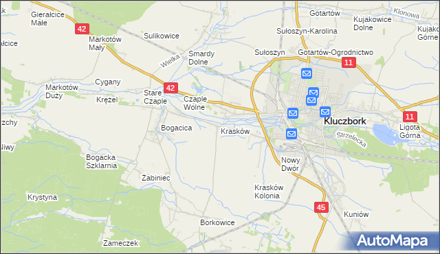 mapa Krasków gmina Kluczbork, Krasków gmina Kluczbork na mapie Targeo