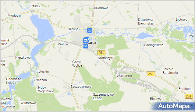 mapa Krotoszyn gmina Barcin, Krotoszyn gmina Barcin na mapie Targeo