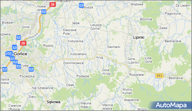 mapa Kryg, Kryg na mapie Targeo