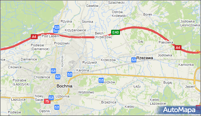 mapa Krzeczów gmina Rzezawa, Krzeczów gmina Rzezawa na mapie Targeo