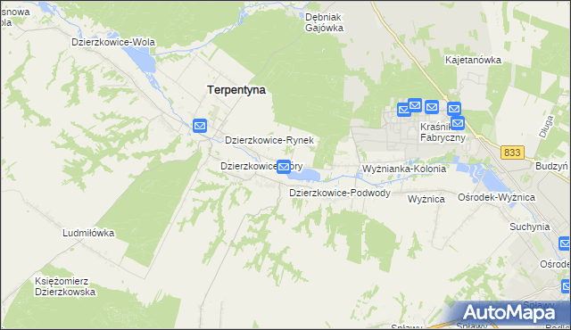 mapa Krzywie gmina Dzierzkowice, Krzywie gmina Dzierzkowice na mapie Targeo