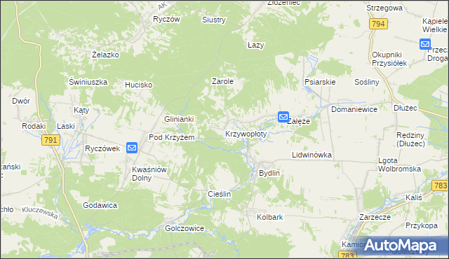 mapa Krzywopłoty gmina Klucze, Krzywopłoty gmina Klucze na mapie Targeo