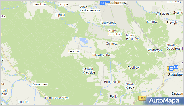 mapa Ksawerynów gmina Łaskarzew, Ksawerynów gmina Łaskarzew na mapie Targeo