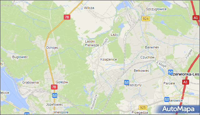 mapa Książenice gmina Czerwionka-Leszczyny, Książenice gmina Czerwionka-Leszczyny na mapie Targeo