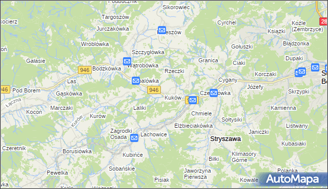 mapa Kuków gmina Stryszawa, Kuków gmina Stryszawa na mapie Targeo