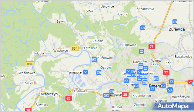 mapa Kuńkowce, Kuńkowce na mapie Targeo