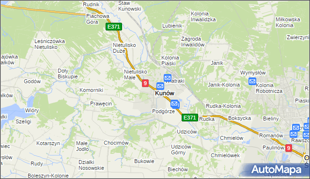 mapa Kunów powiat ostrowiecki, Kunów powiat ostrowiecki na mapie Targeo
