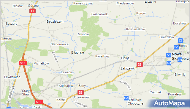 mapa Kwiatków gmina Ostrów Wielkopolski, Kwiatków gmina Ostrów Wielkopolski na mapie Targeo