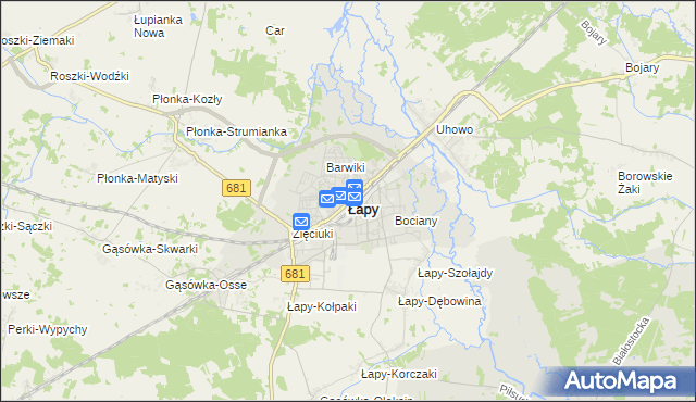 mapa Łapy, Łapy na mapie Targeo