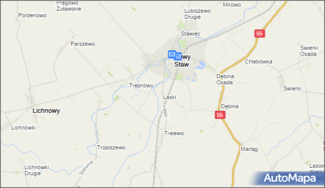 mapa Laski gmina Nowy Staw, Laski gmina Nowy Staw na mapie Targeo