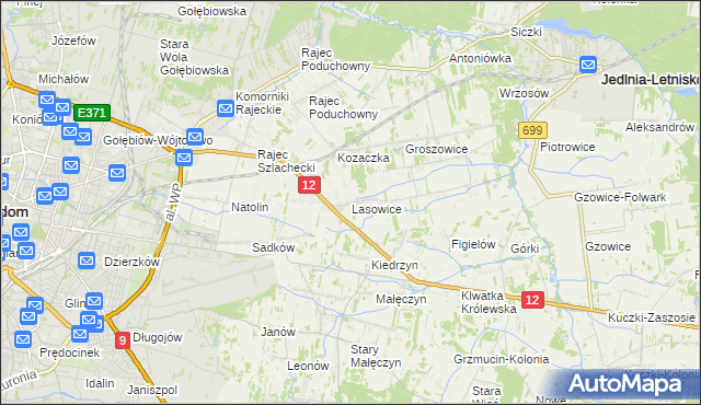 mapa Lasowice gmina Jedlnia-Letnisko, Lasowice gmina Jedlnia-Letnisko na mapie Targeo