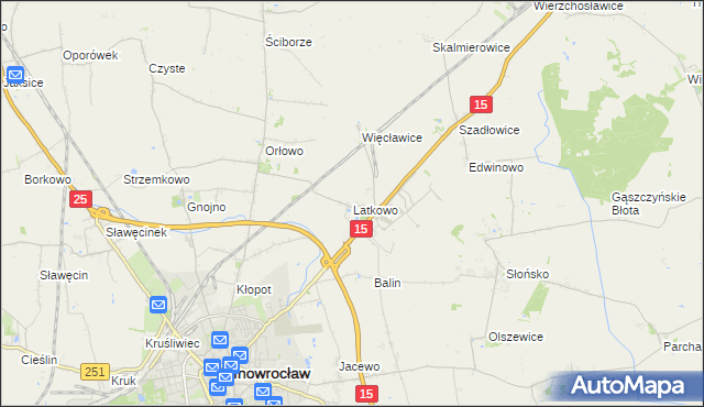 mapa Latkowo gmina Inowrocław, Latkowo gmina Inowrocław na mapie Targeo