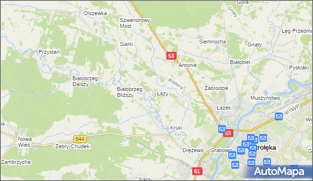 mapa Łazy gmina Olszewo-Borki, Łazy gmina Olszewo-Borki na mapie Targeo