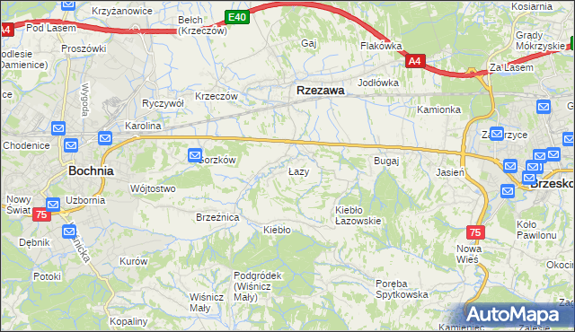 mapa Łazy gmina Rzezawa, Łazy gmina Rzezawa na mapie Targeo