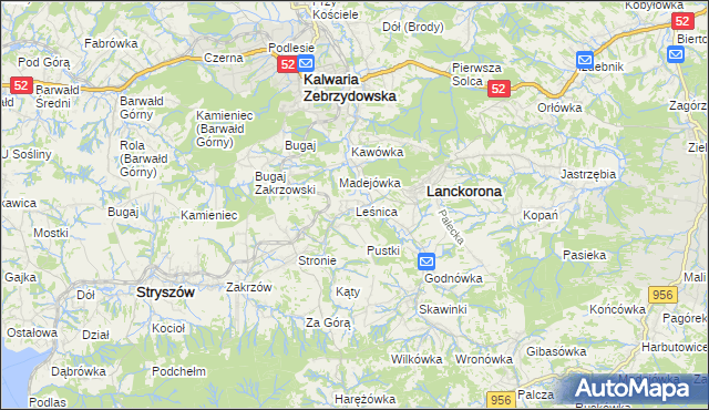 mapa Leśnica gmina Stryszów, Leśnica gmina Stryszów na mapie Targeo