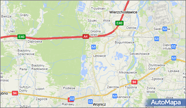 mapa Łętowice gmina Wierzchosławice, Łętowice gmina Wierzchosławice na mapie Targeo