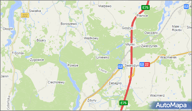 mapa Liniewko, Liniewko na mapie Targeo