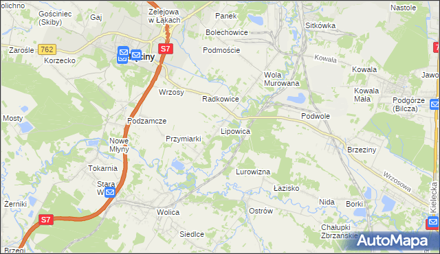 mapa Lipowica gmina Chęciny, Lipowica gmina Chęciny na mapie Targeo