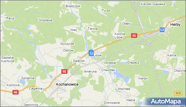 mapa Lisów gmina Herby, Lisów gmina Herby na mapie Targeo