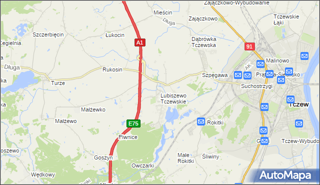 mapa Lubiszewo Tczewskie, Lubiszewo Tczewskie na mapie Targeo