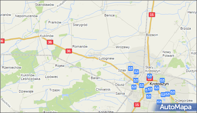 mapa Lutogniew, Lutogniew na mapie Targeo