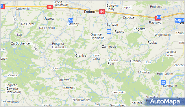mapa Łysa Góra gmina Dębno, Łysa Góra gmina Dębno na mapie Targeo