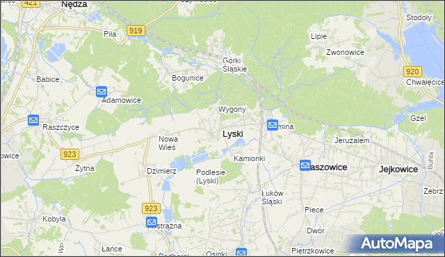 mapa Lyski powiat rybnicki, Lyski powiat rybnicki na mapie Targeo