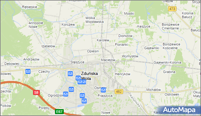 mapa Maciejów gmina Zduńska Wola, Maciejów gmina Zduńska Wola na mapie Targeo