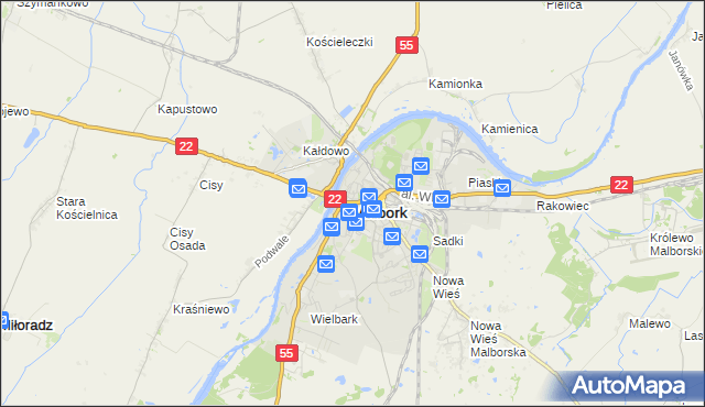 mapa Malborka, Malbork na mapie Targeo
