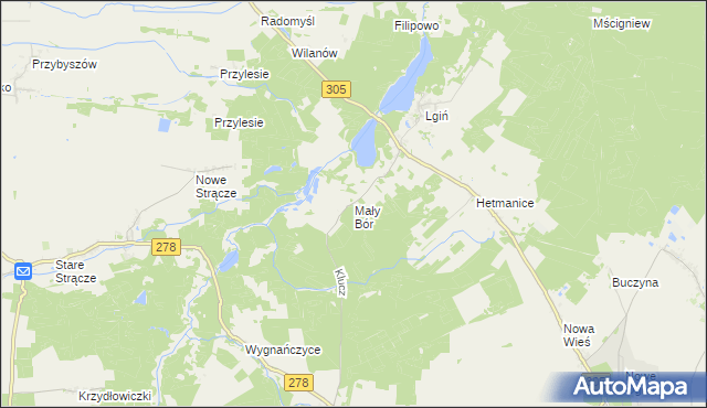 mapa Mały Bór gmina Wschowa, Mały Bór gmina Wschowa na mapie Targeo