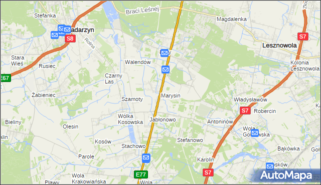 mapa Marysin gmina Lesznowola, Marysin gmina Lesznowola na mapie Targeo