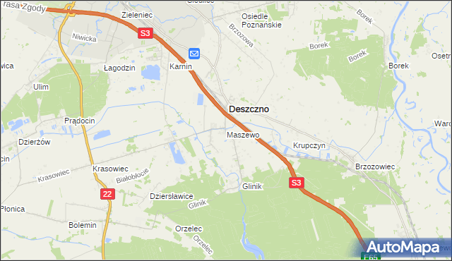 mapa Maszewo gmina Deszczno, Maszewo gmina Deszczno na mapie Targeo