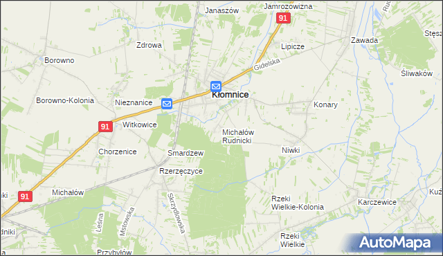 mapa Michałów gmina Kłomnice, Michałów gmina Kłomnice na mapie Targeo