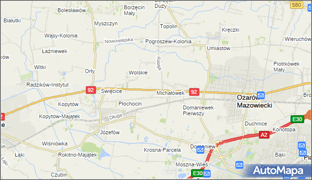 mapa Michałówek gmina Ożarów Mazowiecki, Michałówek gmina Ożarów Mazowiecki na mapie Targeo